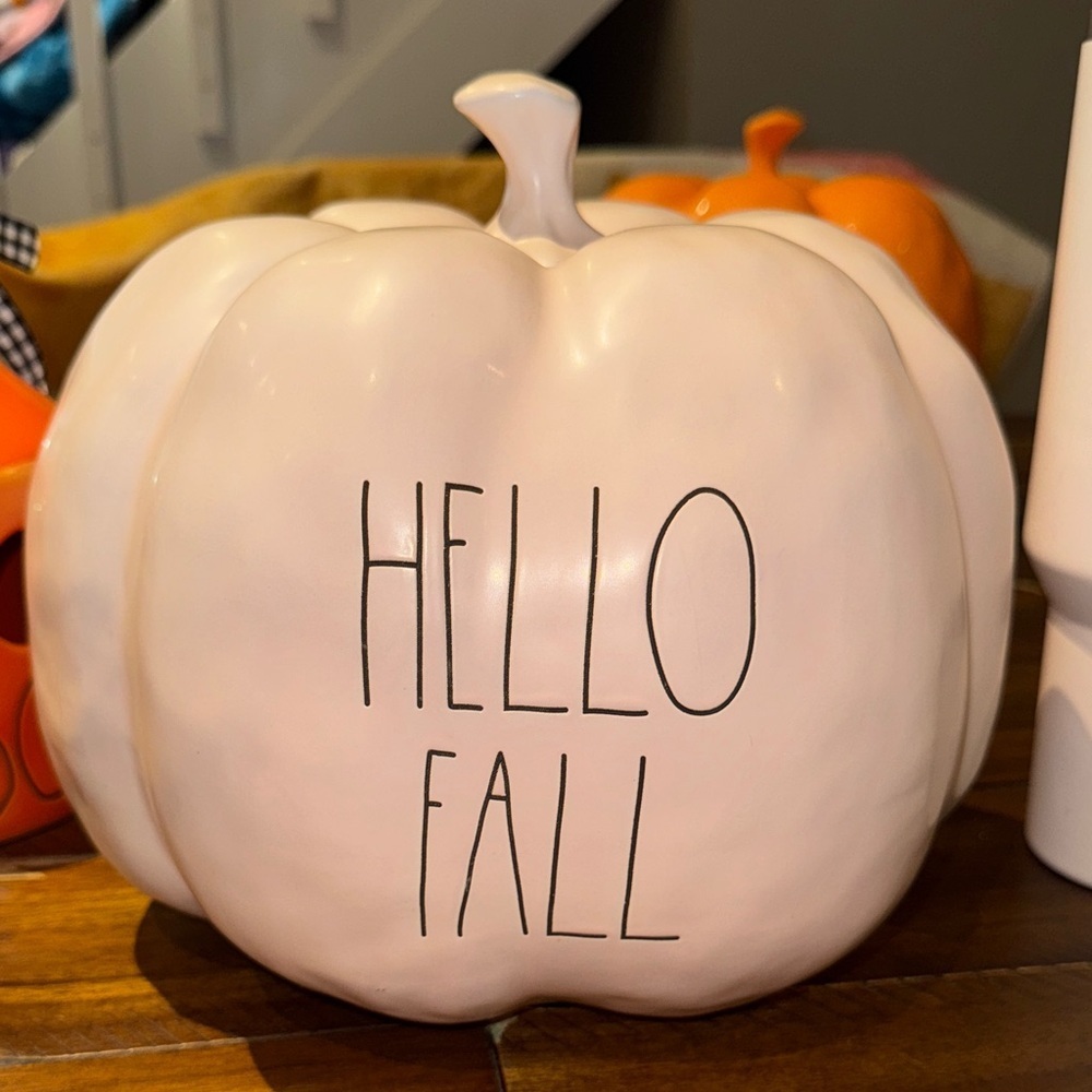 Rae Dunn XL Pink Hello Fall Pumpkin Ceramic Pumpkin Decor